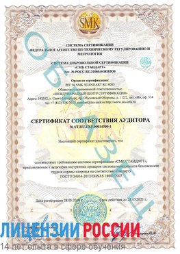 Образец сертификата соответствия аудитора №ST.RU.EXP.00014300-1 Гремячинск Сертификат OHSAS 18001
